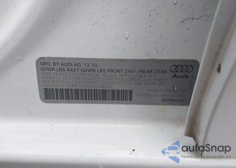 2011 Audi A4 2.0T Premium from USA, damaged, VIN WAUBFAFL5BN037255